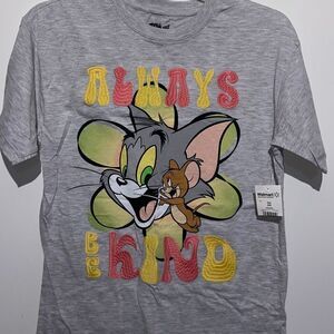 Tom & Jerry Women's Gray "Always Be Kind" Graphic Short Sleeve Tee Size 2XS NWT